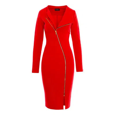Roserry Women's Chelsea Zipped Long Sleeves Jersey Midi Dress In Red