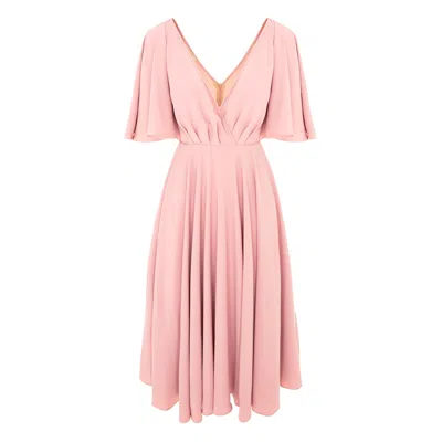 Roserry Women's Florence Midi Dress With Butterfly Sleeves & Pockets In Pink