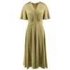 Roserry Women's Green Brooklyn Retro Midi Satin Viscose Dress In Khaki In Green