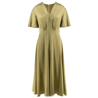 Roserry Women's Green Brooklyn Retro Midi Satin Viscose Dress In Khaki