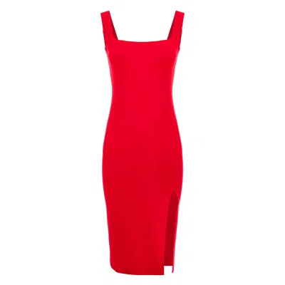 Roserry Women's Kensington Zipped Jersey Midi Dress Front Slit In Red
