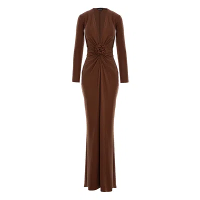 Roserry Women's Mallorca Jersey Maxi Dress With Fixed Rosette Detail In Brown