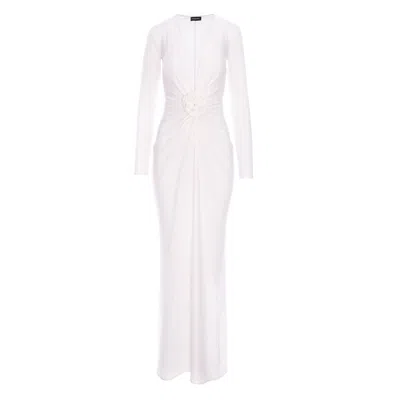 Roserry Women's Mallorca Jersey Maxi Dress With Fixed Rosette Detail In White