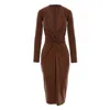 Roserry Women's Brown Mallorca Jersey Midi Dress With Fixed Rosette Detail In Mocha In Brown