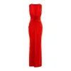 Roserry Women's Mallorca Jersey Sleeveless Maxi Dress With Fixed Rosette Detail In Red In Red