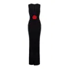 Roserry Women's Mallorca Jersey Sleeveless Maxi Dress With Red Fixed Rosette Detail In Black In Black