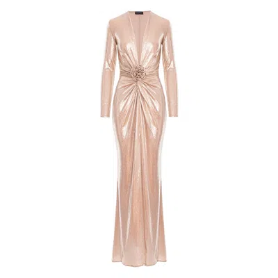 Roserry Women's Mallorca Knit Jersey Maxi Dress With Fixed Rosette Detail In Gold