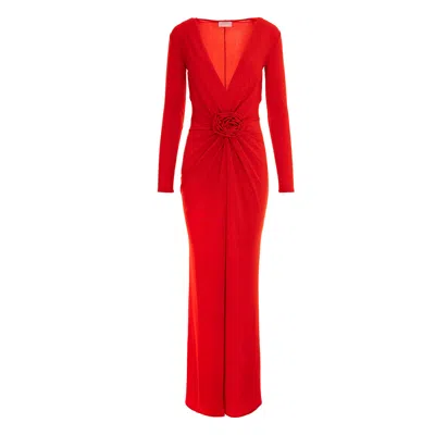 Roserry Women's Mallorca Lurex Jersey Maxi Dress With Fixed Rosette Detail In Red