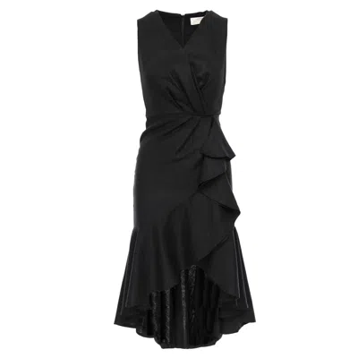 Roserry Women's Marbella Midi Wrap Linen Dress In Black