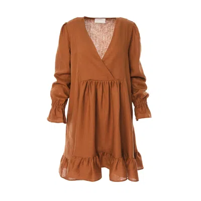 Roserry Women's Paris Linen Midi Tunic Brown Dress
