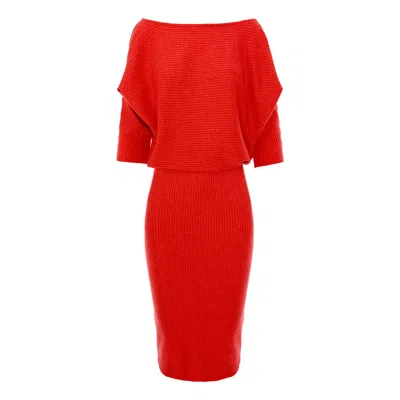 Roserry Women's Queens Midi Ribbed Jersey Dress In Red