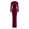 Roserry Women's Red Mallorca Jersey Maxi Dress With Fixed Rosette Detail In Burgundy In Red