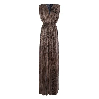 Roserry Women's Sicily Maxi Pleated Lurex Satin Dress In Gold