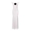 Roserry Women's Venice Maxi Jersey Dress With Black Fixed Rosette In White In White