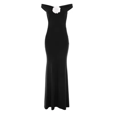 Roserry Women's Venice Maxi Jersey Dress With White Fixed Rosette In Black