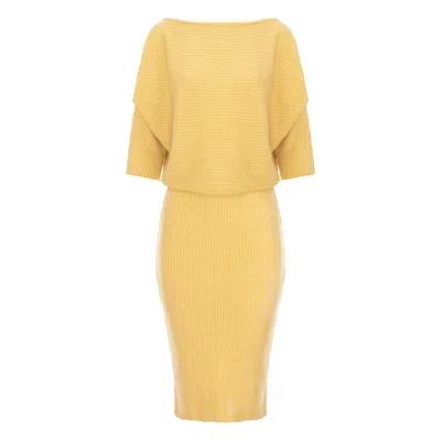 Roserry Women's Yellow / Orange Queens Midi Ribbed Jersey Dress In Yellow In Yellow/orange