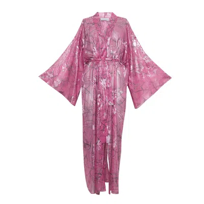 Roses Are Red Women's Pink / Purple Silk Kimono In Silver & Pink