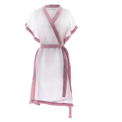 Roses Are Red Women's Pink / Purple / White Morning Quote Kimono White & Pink