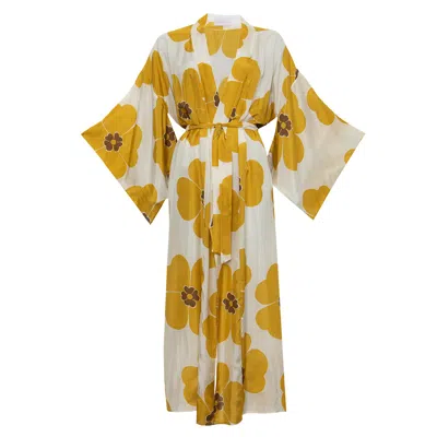 Roses Are Red Women's Yellow / Orange Silk Kimono In Floral In Blue