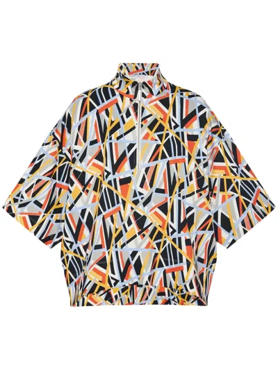 Rosetta Getty Abstract-print Mock-neck Polo Shirt In Orange