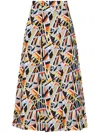 Rosetta Getty Abstract-print Pleat-detail Maxi Skirt In Orange