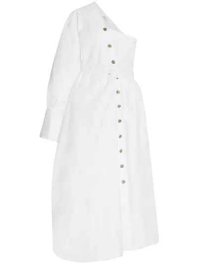 Rosetta Getty Asymmetric One-shoulder Midi Shirt Dress In White