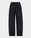 Rosetta Getty Belted Stretch Cotton Shantung Straight-leg Pants In Black