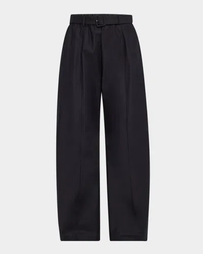 Rosetta Getty Belted Stretch Cotton Shantung Straight-leg Pants In Black