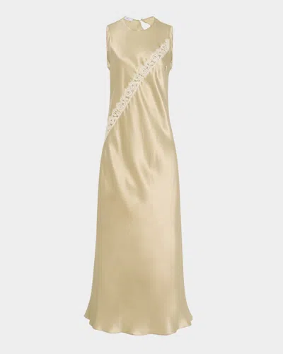 Rosetta Getty Bias-cut Diagonal Lace Satin Slip Dress In White