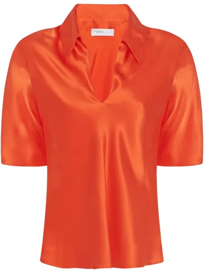 Rosetta Getty Bias Polo Top In Orange