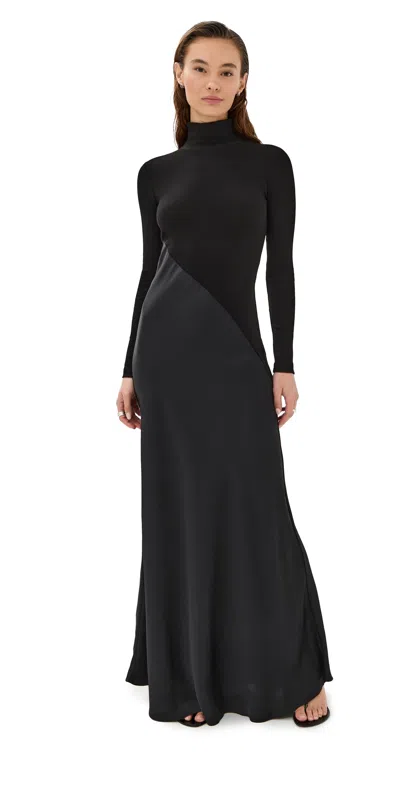ROSETTA GETTY BIAS TURTLENECK COMBO MAXI DRESS BLACK