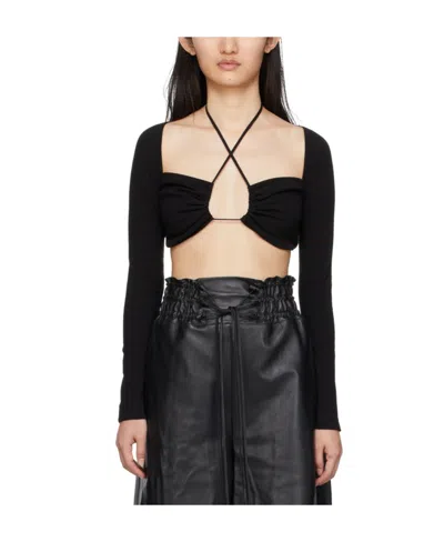 ROSETTA GETTY BLACK LONG-SLEEVED BLOUSE