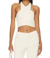 ROSETTA GETTY BUTTON HALTER TOP IN WHITE