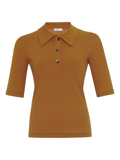 Rosetta Getty Buttoned-up Polo Top In Brown