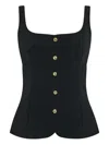 Rosetta Getty Square Neck Button Front Top Black In Black