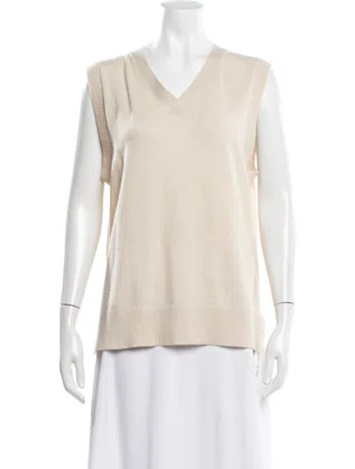 Pre-owned Rosetta Getty Cashmere V-neck Sweater In Neutrals