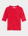 Rosetta Getty Crop-sleeve Mesh Knit Sweater In Red
