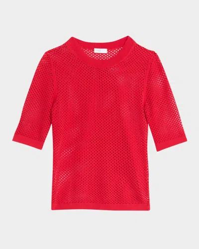 Rosetta Getty Crop-sleeve Mesh Knit Sweater In Pink