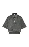 Rosetta Getty Cropped Denim Polo Top In Black