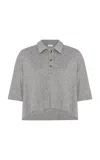 Rosetta Getty Cropped Oversized Knit Polo Shirt In Grey