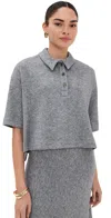 Rosetta Getty Cropped Oversized Knit Polo Shirt In Grey