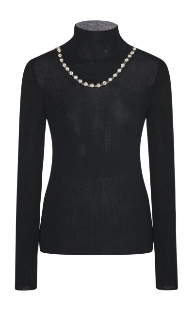 Rosetta Getty Crystal-trimmed Wool-cashmere Turtleneck Sweater In Black