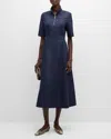 ROSETTA GETTY DENIM ZIP-FRONT HIGH NECK MIDI DRESS