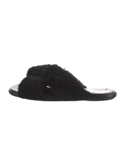 Pre-owned Rosetta Getty Faux Fur Slides In Black
