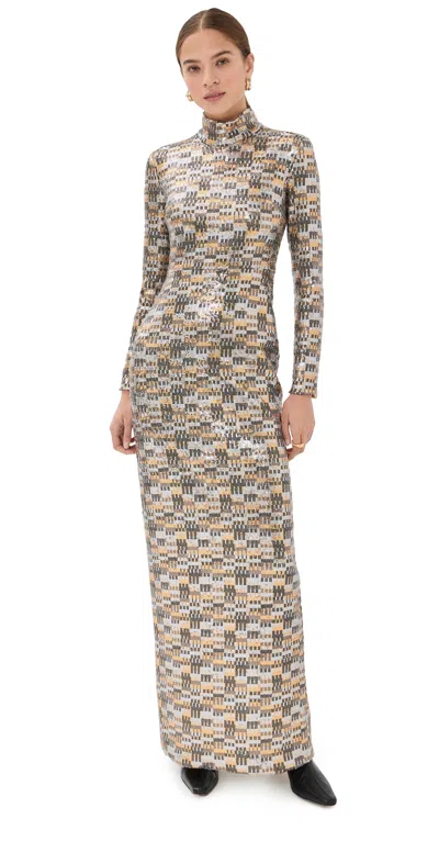 Rosetta Getty Fitted Turtleneck Maxi Dress Multi