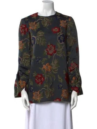Pre-owned Rosetta Getty Floral Print Crew Neck Blouse In Gray