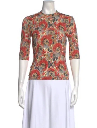 Pre-owned Rosetta Getty Floral Print Crew Neck Top In Orange