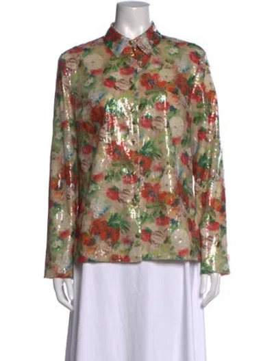 Pre-owned Rosetta Getty Floral Print Long Sleeve Button-up Top In Multicolor