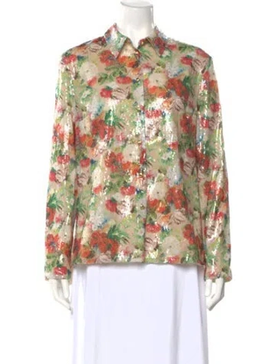 Pre-owned Rosetta Getty Floral Print Long Sleeve Top In Neutral