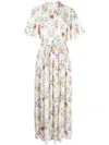 Rosetta Getty Floral Print Scarf Neck Dress In White
